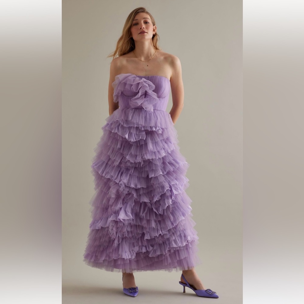 Stunning Anthropologie Geisha Designs Ruffled Lilac Strapless Dress